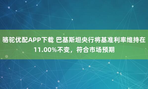 骆驼优配APP下载 巴基斯坦央行将基准利率维持在11.00%不变，符合市场预期